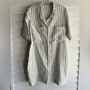 Everlane Cream with Black Stripes Linen button down dress